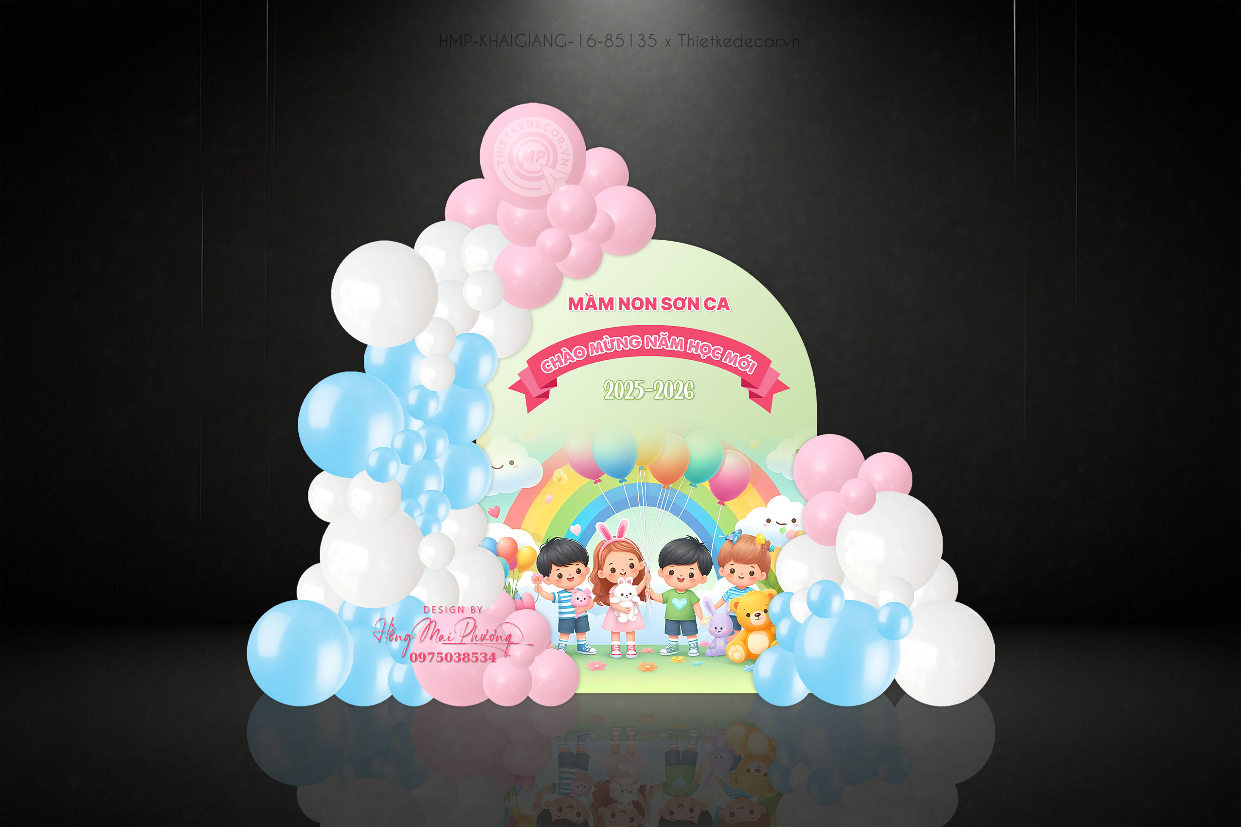 Backdrop Khai Giảng mầm non khung U 180x240cm